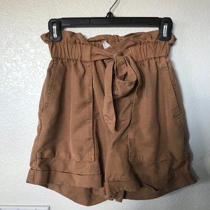 Mango Tan High waisted Shorts with Bow Tie Front